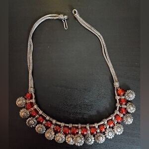 Red Glass Bead Choker Necklace